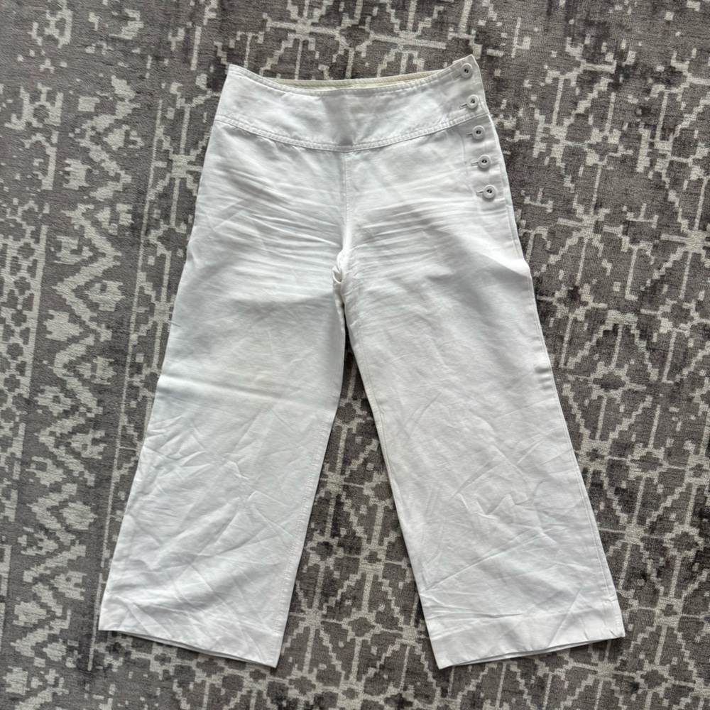 Cartonnier Anthrpologie 6 White Wide Leg Pants Side Buttons Culottes